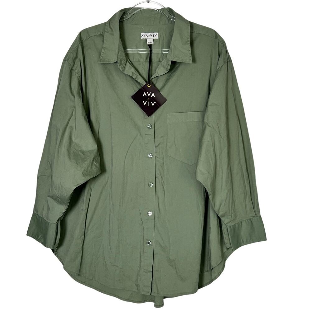 Ava & Viv No Gap Long Sleeve Button Front Blouse Women's Size 1X Green NWT